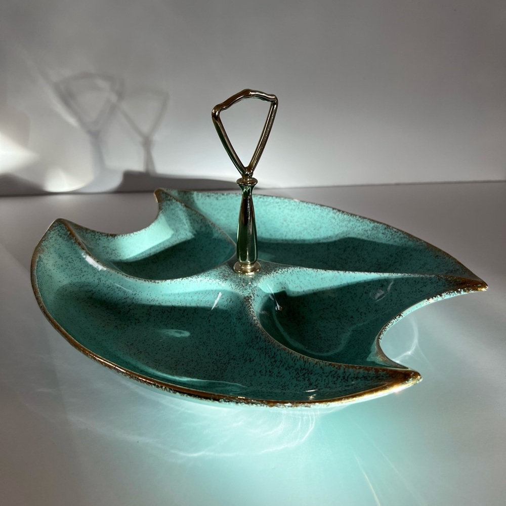 MCM Divided Ceramic Tray in Robin's Egg Blue and Gold